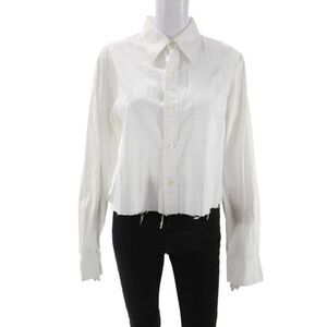 Riley Women Cropped Button-Up White Cotton Long Sleeve Size One Size
